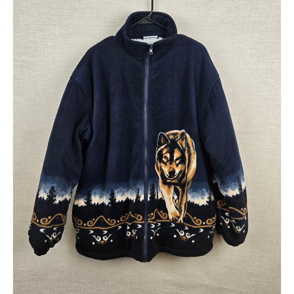 New Wolf Fleece Zip Up Jacket Large Sherpa Lined Blue by CW Classics